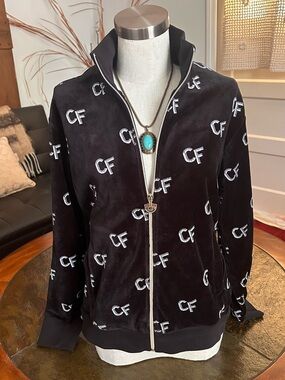 Chiara Ferragni Black Velvet CF-Logo Zip Bomber Jacket